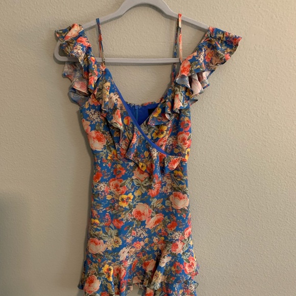 MAJORELLE blue floral off the shoulder dress - Picture 4 of 6